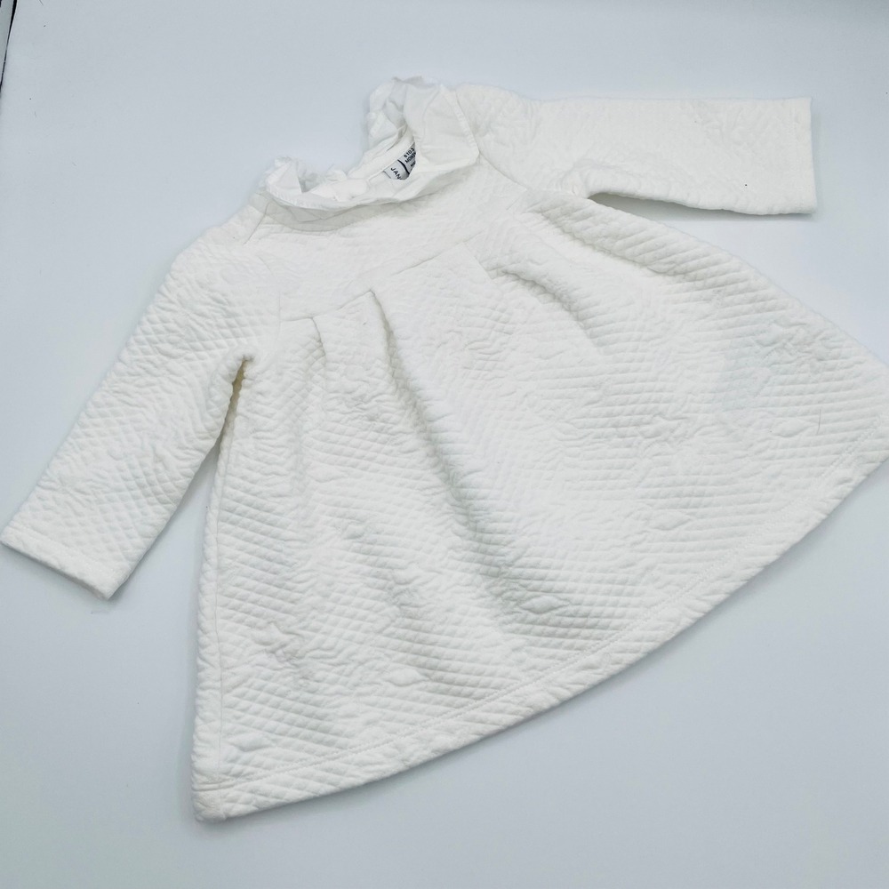 Janie and Jack Quilted‎ White Dress 0-3 Months Long Sleeve Ruffle Collar Holiday